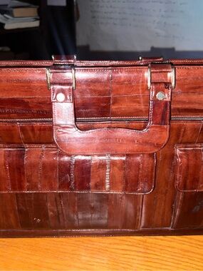 Men's Eel Skin Leather Briefcase Bag in Rich Brown